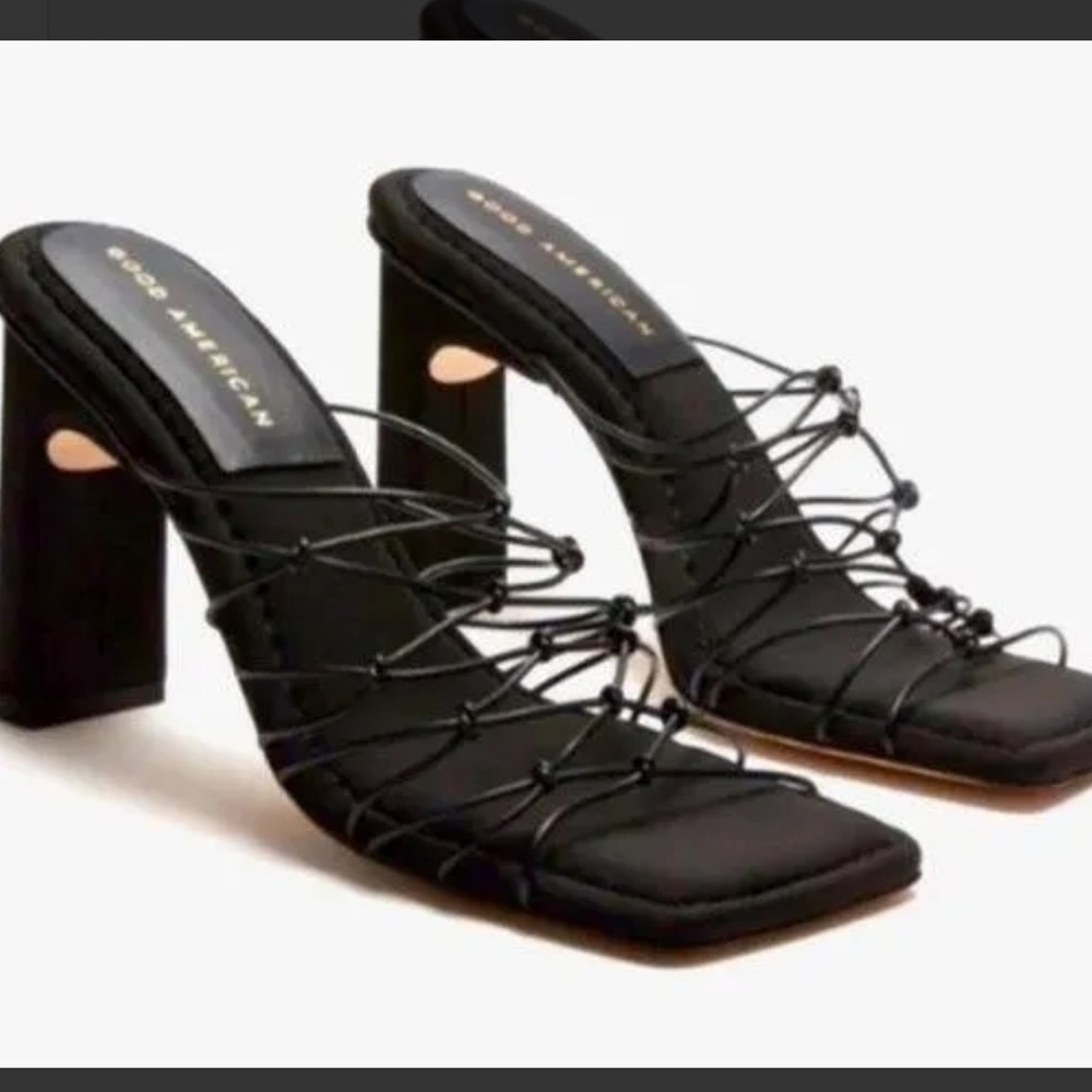 Good American Women’s Block Heels Black Sandals Caged Neoprene GA372N-X Size 10